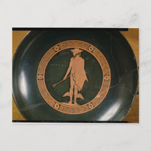 Griechisch-rote Tasse, die den Gott Hermes darstel Postkarte