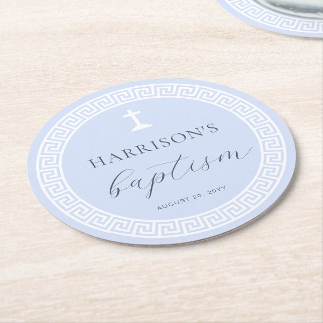 Griechisch-Schlüsselblauer Taufe Runder Pappuntersetzer (Angewinkelt)