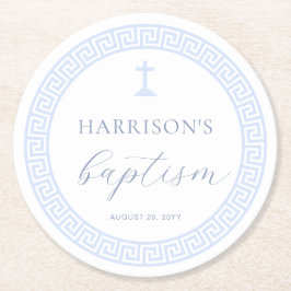 Griechisch-Schlüsselblauer Taufe Runder Pappuntersetzer