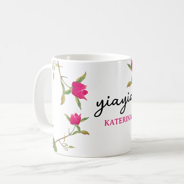 Griechisch Yiayia Griechische Großmutter Bougainvi Kaffeetasse (Vorderseite Links)