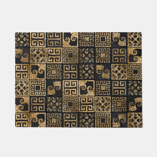 Griechisch zerbrochene Tile-Mosaik-Schwarz und Gol Fußmatte (Vorderseite)