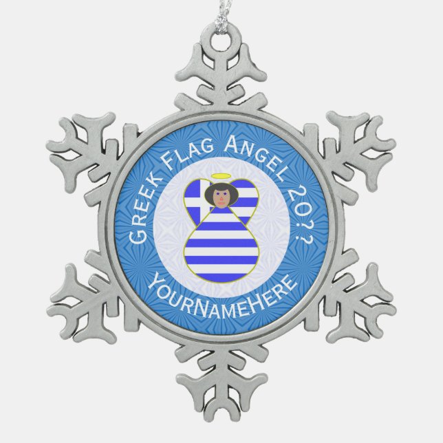 Griechische Angel Schwarzes Haar Hanukkah Fahne Pe Schneeflocken Zinn-Ornament (Vorderseite)
