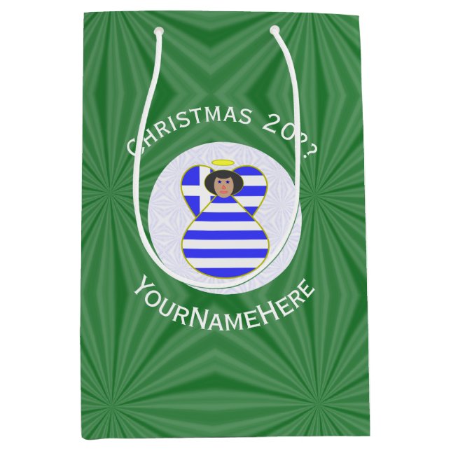 Griechische Angel Schwarzes Haar Weihnachtsfahne P Mittlere Geschenktüte (Vorderseite)