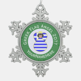 Griechische Angel Schwarzes Haar Weihnachtsfahne P Schneeflocken Zinn-Ornament