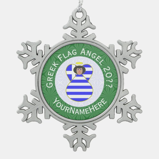 Griechische Angel Schwarzes Haar Weihnachtsfahne P Schneeflocken Zinn-Ornament (Vorderseite)