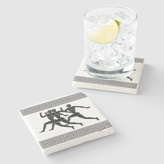 Griechische Athleten laufen in Weiß Steinuntersetzer (Seitenansicht)