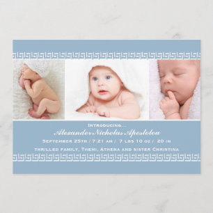 Griechische blaue Foto-Geburts-Schlüsselmitteilung Ankündigung