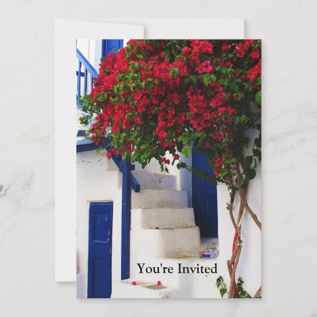 Griechische Blaue Tür - Mykonos, Griechenland einl Einladung (Vorderseite)