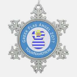 Griechische Blonde Angel Hanukkah Flag Personalisi Schneeflocken Zinn-Ornament