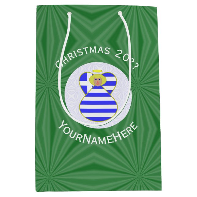 Griechische Blonde Angel Weihnachtsflagge Personal Mittlere Geschenktüte (Vorderseite)