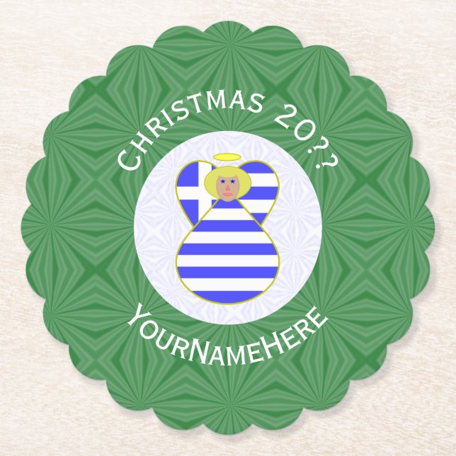Griechische Blonde Angel Weihnachtsflagge Personal Untersetzer (Vorderseite)