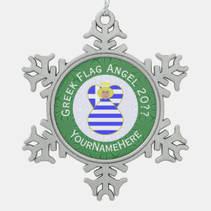 Griechische blonde Engel-Weihnachtsflagge personal Schneeflocken Zinn-Ornament
