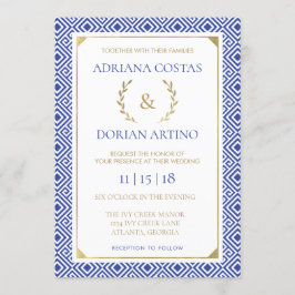 Griechische Elegance Wedding Einladung, blau, Gold Einladung