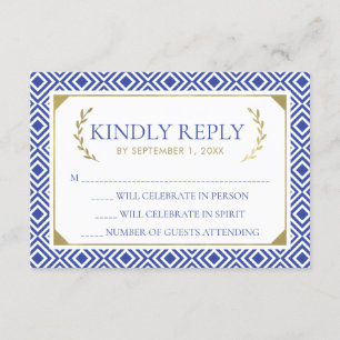 Griechische Elegance Wedding RSVP Card, blau Einladung