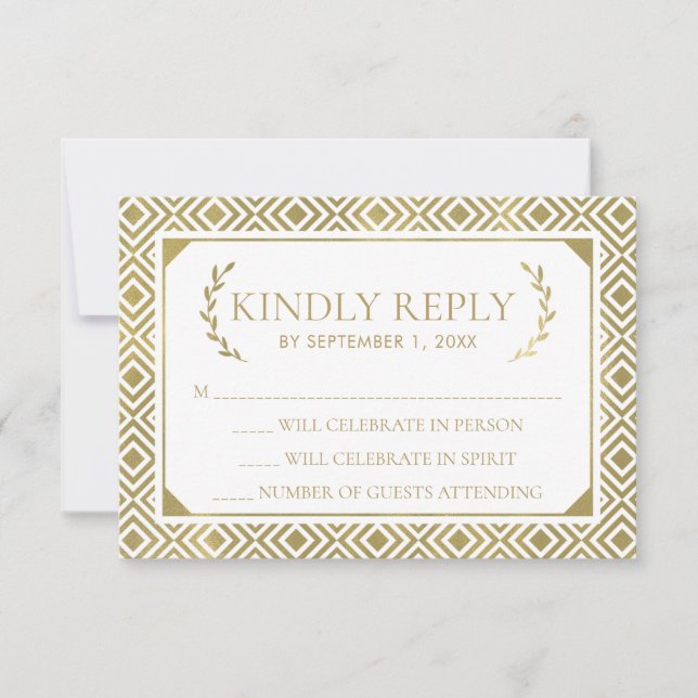 Griechische Elegance Wedding RSVP Card, Gold Einladung (Vorderseite)