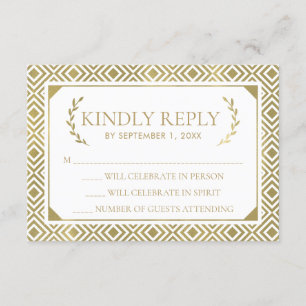 Griechische Elegance Wedding RSVP Card, Gold Einladung