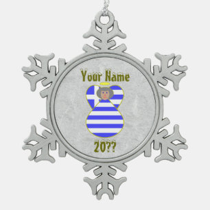 Griechische Engel Flagge Graue Haare Schneeflocken Zinn-Ornament