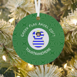 Griechische Fahne Angel Green White Year Name Rund Ornament Aus Metall