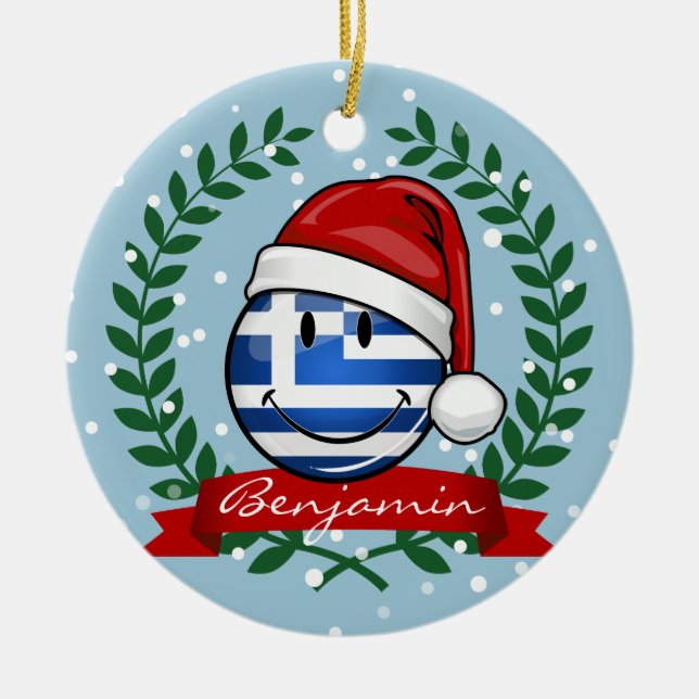 Griechische Fahne im Weihnachtsstil Keramik Ornament (Vorne)