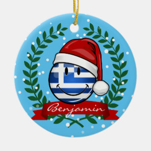 Griechische Fahne im Weihnachtsstil Keramikornament
