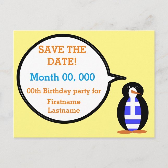 Griechische Flagge als Rednerin von Frau Penguin Ankündigungspostkarte (Vorderseite)