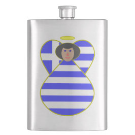 Griechische Flagge Angel Black Hair Flachmann