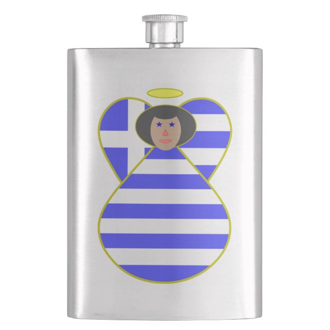 Griechische Flagge Angel Black Hair Flachmann (Vorderseite)