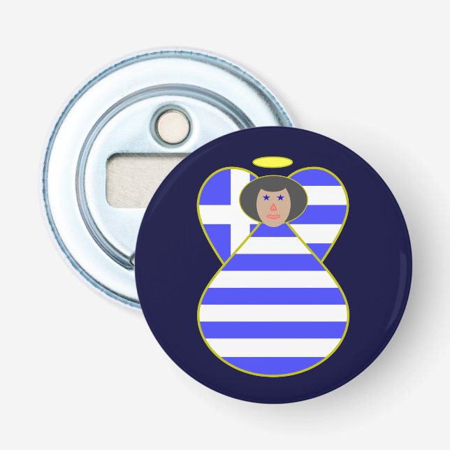 Griechische Flagge Angel Black Hair Flaschenöffner (Vorderseite)