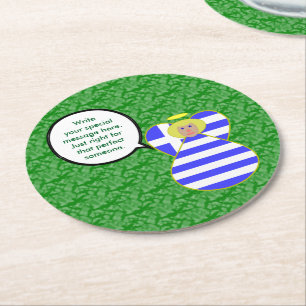 Griechische Flagge Engel Sprechend Blond Personali Runder Pappuntersetzer