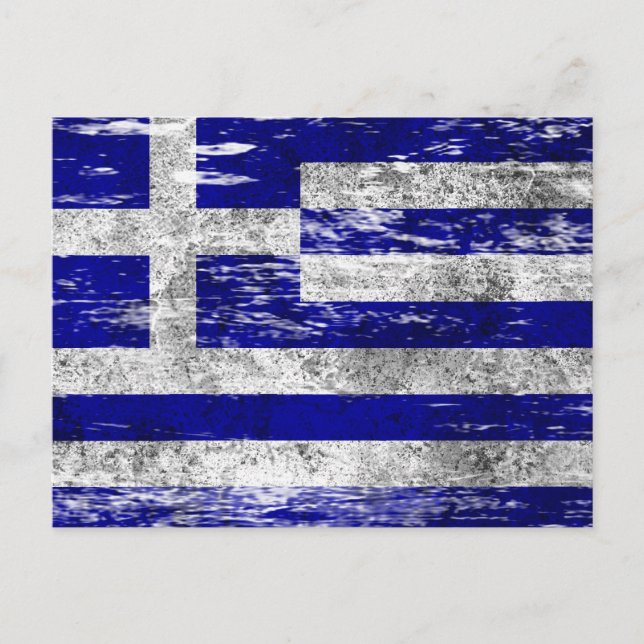 Griechische Flagge, gequetscht und abgetragen Postkarte (Vorderseite)