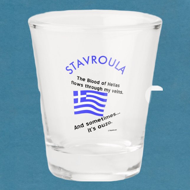 Griechische Flagge Hellas Blood und Ouzo und Name Schnapsglas (Von Creator hochgeladen)