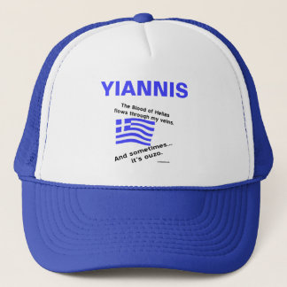 Griechische Flagge Hellas Blood und Ouzo und Name Truckerkappe