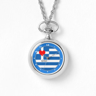Griechische Flagge & Herz - Griechenland - Reise-/ Armbanduhr