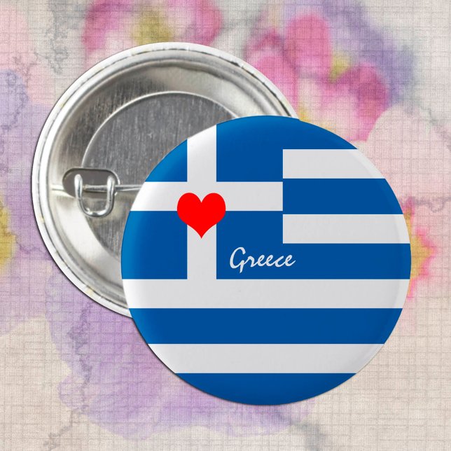 Griechische Flagge & Herz - griechische Reise-/Spo Button (Von Creator hochgeladen)