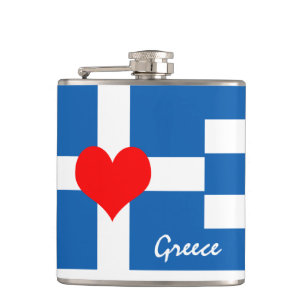 Griechische Flagge & Herz - Reis-/Sportfans Flachmann
