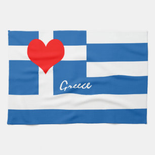Griechische Flagge & Herz - Reis-/Sportfans Geschirrtuch