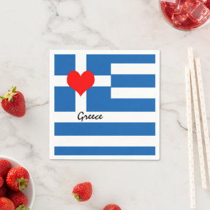 Griechische Flagge & Herz - Reis-/Sportfans Serviette