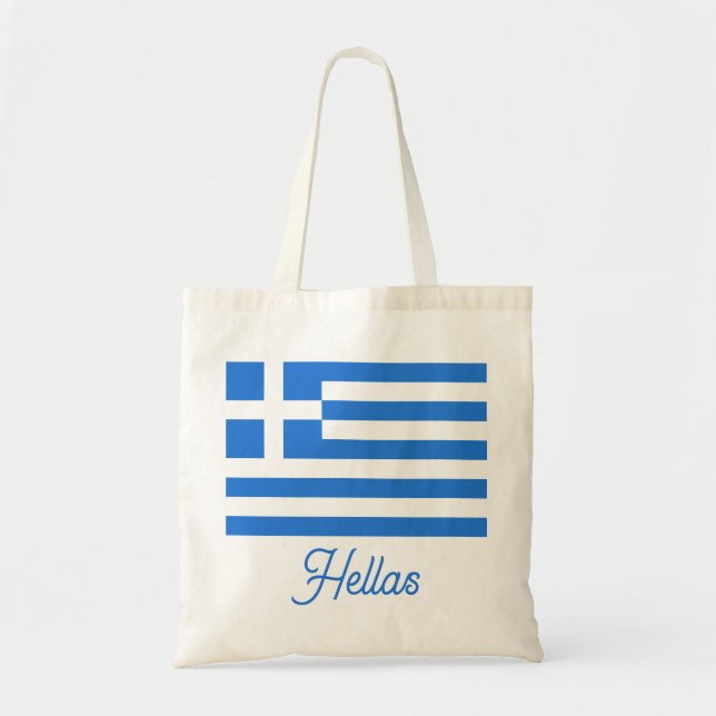 Griechische Flagge mit Hellas anpassbarem Text Tragetasche (Vorne)