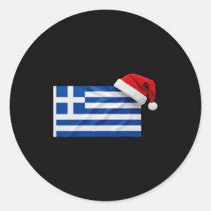 Griechische Flagge Santa Hut Lustig Griechenland W Runder Aufkleber
