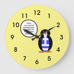 Griechische Flagge sprechende Ms. Penguin Personal Große Wanduhr