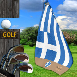 Griechische Flagge und Griechenland mit Monogramm  Golfhandtuch