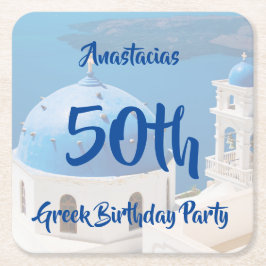 Griechische Geburtstagspartei personalisiert Rechteckiger Pappuntersetzer