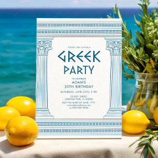 Griechische Geburtstagsparty-Einladung mit blauen Einladung