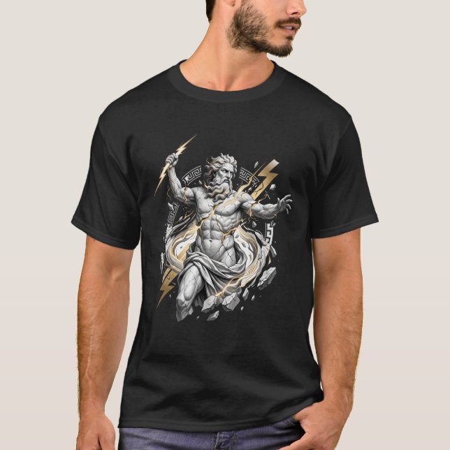 Griechische Gott Zeus Statue bricht mit Blitz T-Shirt (Vorderseite)