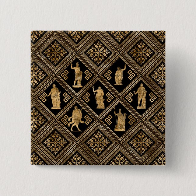 Griechische Gottheiten und Meander-Schlüsseldekora Button (Vorderseite)