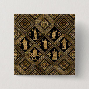 Griechische Gottheiten und Meander-Schlüsseldekora Button