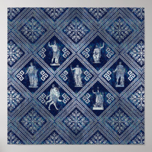 Griechische Gottheiten und Meander-Schlüsseldekora Poster