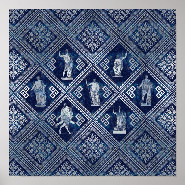 Griechische Gottheiten und Meander-Schlüsseldekora Poster (Vorne)