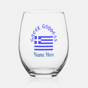 Griechische Göttin und Flagge Griechenlands Person Weinglas Ohne Stiel