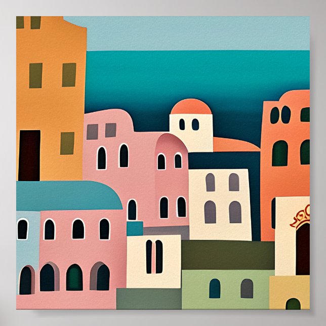 Griechische Häuser mit minimalistischer Kunst Poster (Vorne)